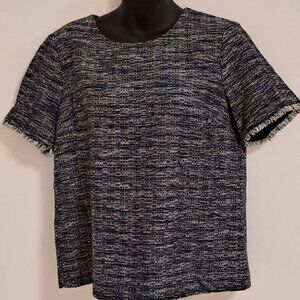 J.Crew Dark Navy Blue Tweed Short Sleeve Top Misses Size Small